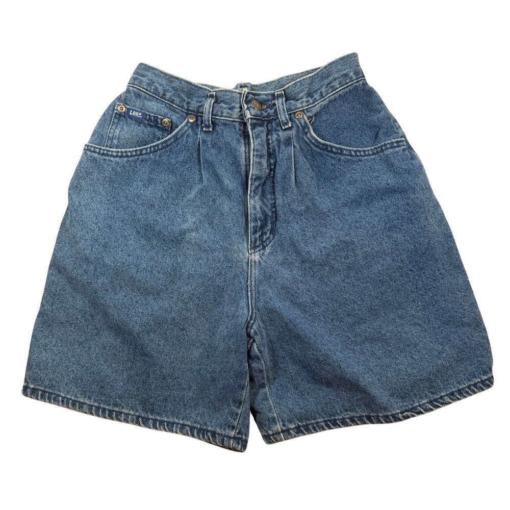 Lee Vintage High Waisted Pleated Denim Shorts 8 Petite Women Blue Cotton USA